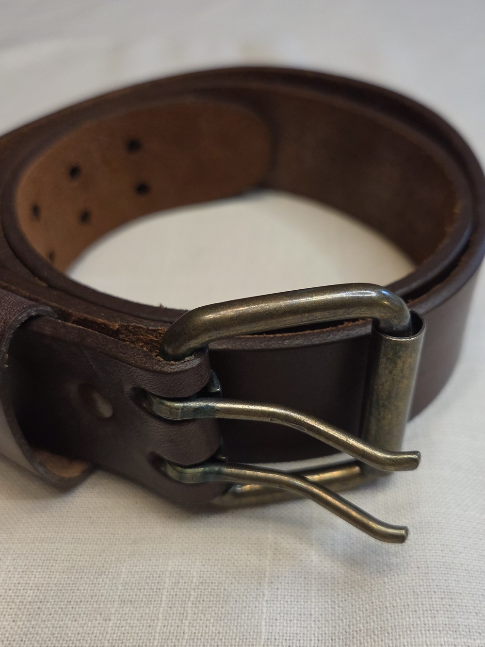 Ladies's Brown Leather Cowhide Belt with Antique Brass Buckle